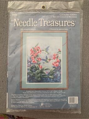 Vintage Hummingbirds Wall Embroidery Art Kit - Blue and Pink
